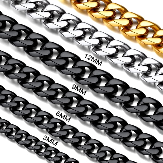 Suplight Cuban Link Chain for Men Women, Stainless Steel Black Waterproof Miami Curb Cuban Chain Necklace, 3mm 18 Inch Hip Hop Mens Jewelry Gifts for Boyfriend Valentine's Day
