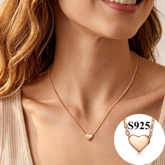 Suplight 925 Stelring Silver Heart Necklace for Women Rose Gold Plated Hypoallergenic Dainty Simple Pendant Jewelry Gift for Mom Grandma Mothers Day Thanksgiving
