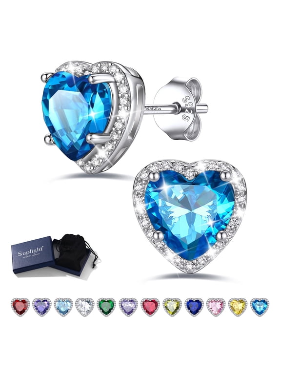 December Birthstone Heart Earrings for Women 2ct Blue Topaz Gemstone Stud Earrings Cute Hypoallergenic Jewelry Gift for Granddaughter Christmas