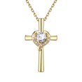 thumbnail image 1 of Suplight Heart Cross Necklace for Women, Sparkling 14K Gold Plated Synthetic Diamond Crystal Pendant Necklace, Hypoallergenic Jewelry Gift for Mom Daughter Birthday Mothers Day Christmas, 1 of 7
