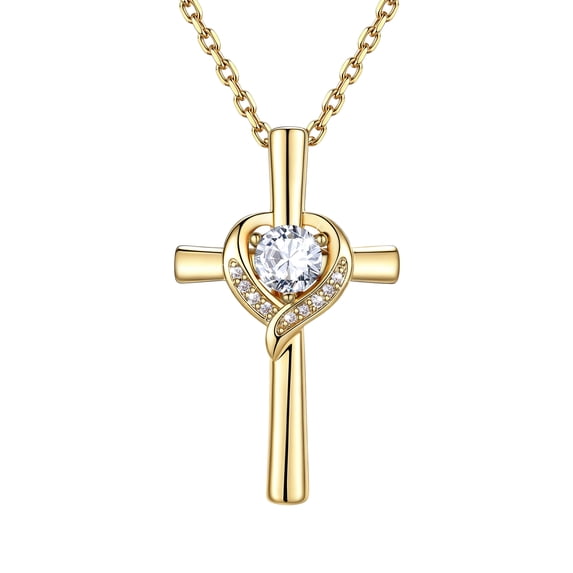 Suplight Heart Cross Necklace for Women, Sparkling 14K Gold Plated Synthetic Diamond Crystal Pendant Necklace, Hypoallergenic Jewelry Gift for Mom Daughter Birthday Mothers Day Christmas