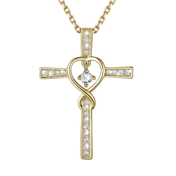 Suplight Heart Inifinity Cross Necklace for Women, Shiny 14K Gold Plated Synthetic Diamond Crystal CZ Necklace, Hypoallergenic Jewelry Gift for Mom Daughter Birthday Mothers Day Christmas