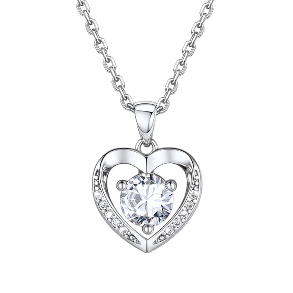 Suplight Heart Necklace for Women, 1ct Synthetic Diamond Crystal CZ Love Heart Pendant Necklace, Hypoallergenic Eternity Jewelry Gift for Wife Girlfriend Birthday Anniversary Valentines
