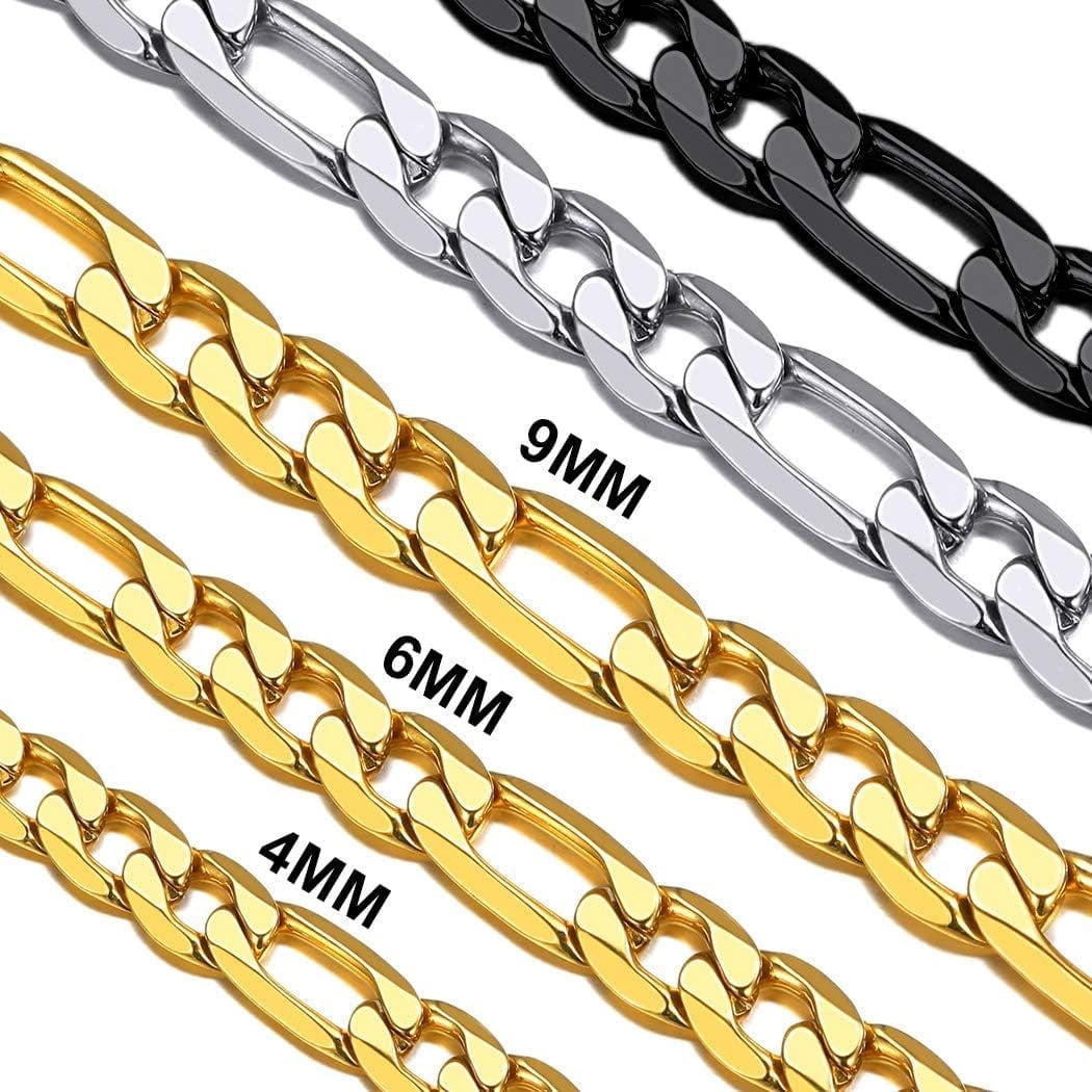 Suplight Men's Gold Figaro Chain 6MM 18 Inch Stainless Steel Chunky ...