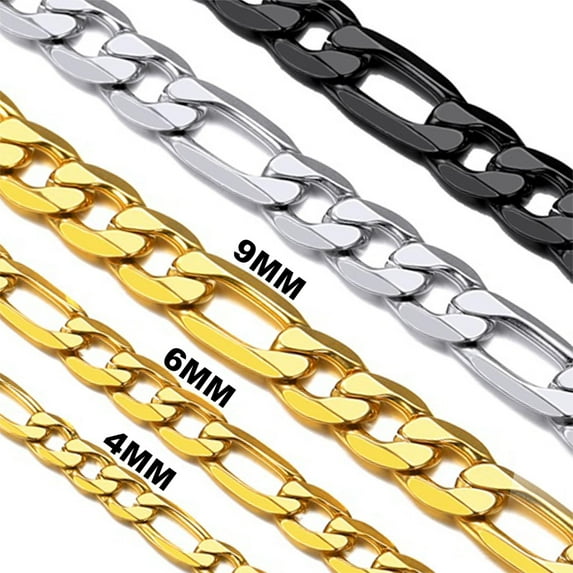 Suplight Necklace for Men Women Gold Plated Figaro Chain Stainless Steel Figaro Link Chain Necklace