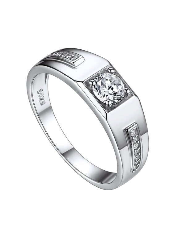 Men's Wedding Band Engagement Rings, 925 Sterling Silver Cubic Zirconia Black Onyx Stone Ring 6mm