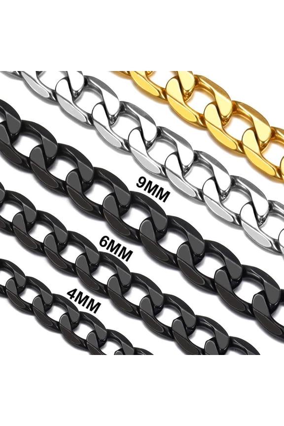 Mens Black Curb Chain Necklace 22 Inches, Big Chain Cuban Link 9mm, Miami Cuban Curb Link Neck Chain for Boyfriend, Husband