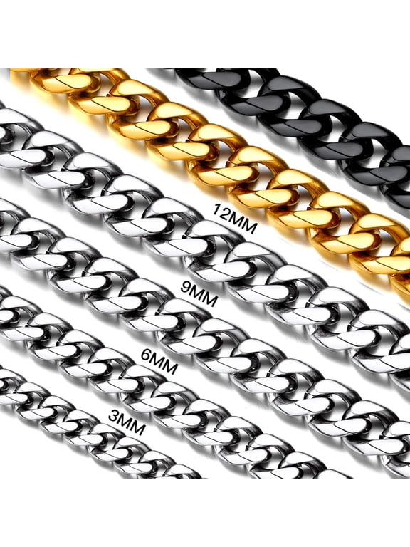 Cuban Link Chain for Men Women, Stainless Steel Waterproof Miami Curb Cuban Chain Necklace, 3mm 18 Inch Hip Hop Mens Jewelry Gifts for Boyfriend Valentine's Day