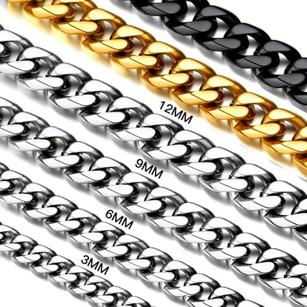 Suplight Mens Gift Hip Hop Necklace 9mm Miami Unisex Curb Cuban Link Chain, 316L Stainless Steel