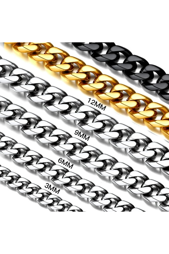 Mens Gift Hip Hop Necklace 9mm Miami Unisex Curb Cuban Link Chain, 316L Stainless Steel