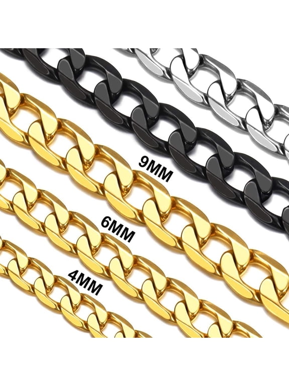 Mens Gold Curb Chain Stainless Steel 18 Inches Solid 4mm Miami Cuban Link Chain Choker Necklace