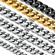 Suplight Mens Hip Hop Necklace 12mm Miami Unisex Curb Cuban Link Chain, Jewelry Gift, 316L Stainless Steel