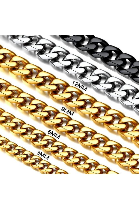 Mens Hip Hop Necklace 9mm Miami Unisex Curb Cuban Link Chain,316L Stainless Steel