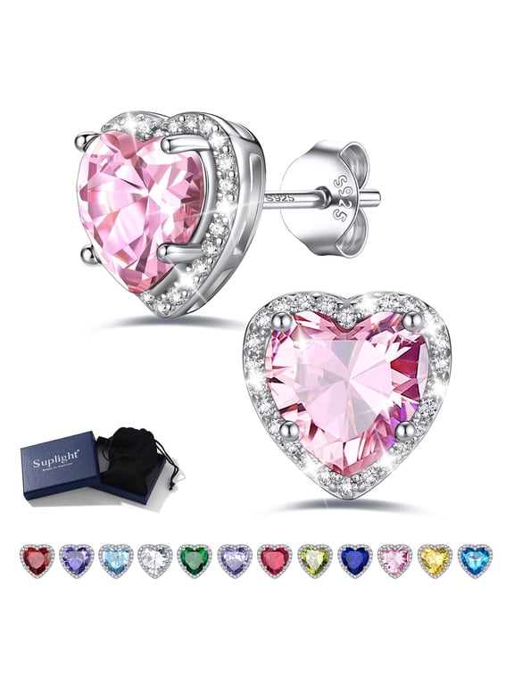 October Heart Birthstone Earrings for Women 2ct Pink Tourmaline Gemstone Stud Earrings Dainty Hypoallergenic Jewelry Gift for Wife Anniversary Birthday