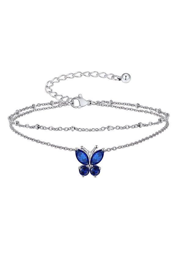 Silver Butterfly Birthstone Layer Foot Chain Crystal Anklet Bracelets for Women