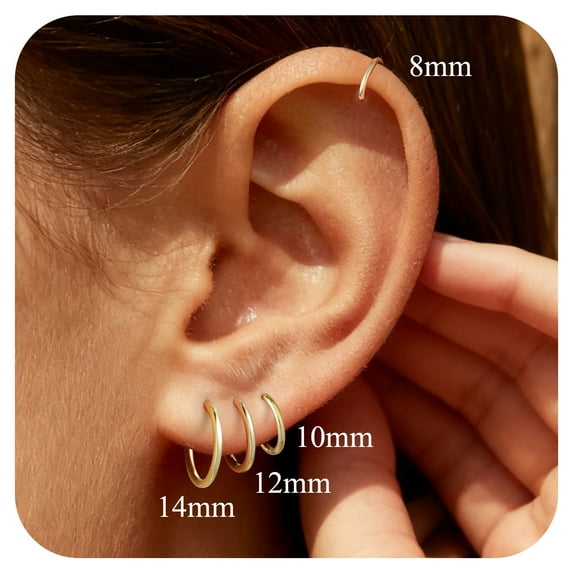 Suplight Silver Hoop Earrings for Women Men 8/10/12/14/16/18/20MM Small Huggie Hypoallergenic Nickel Free Christmas Jewelry Gift