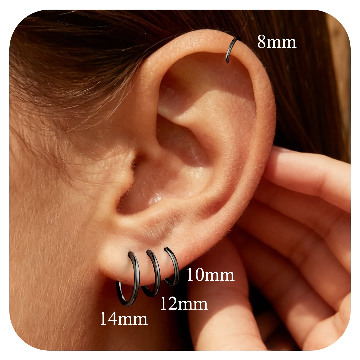 Suplight Silver Hoop Earrings for Women Men 8/10/12/14/16/18/20MM Small Huggie Hypoallergenic Nickel Free Christmas Jewelry Gift