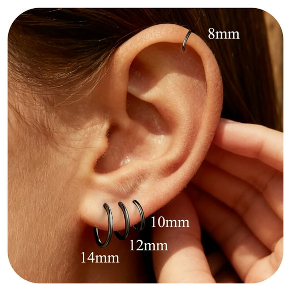 Suplight Silver Hoop Earrings for Women Men 8/10/12/14/16/18/20MM Small Huggie Hypoallergenic Nickel Free Christmas Jewelry Gift