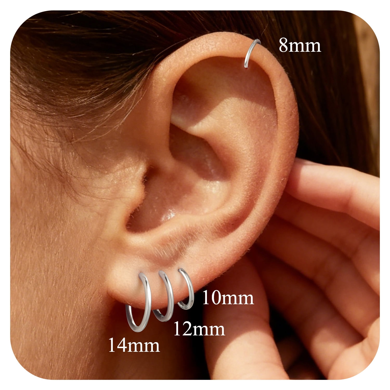 Suplight Silver Hoop Earrings for Women Men 8/10/12/14/16/18/20MM Small Huggie Hypoallergenic Nickel Free Christmas Jewelry Gift