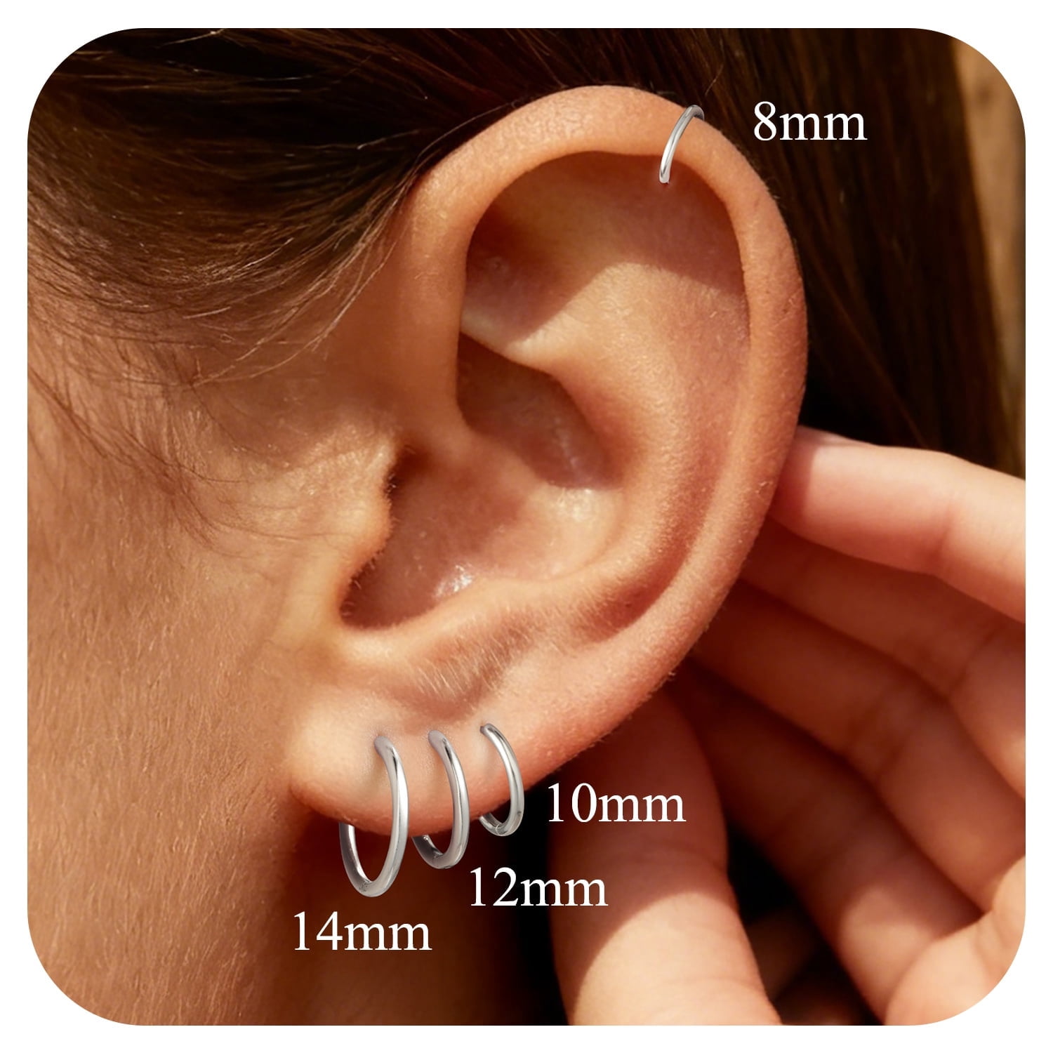 Suplight Silver Hoop Earrings for Women Men 8/10/12/14/16/18/20MM Small Huggie Hypoallergenic Nickel Free Christmas Jewelry Gift