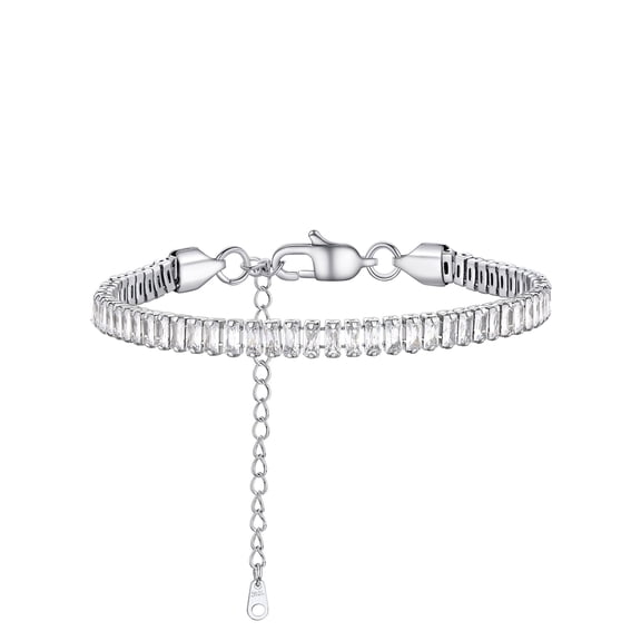 Suplight Tennis Bracelet for Women Stainless Steel Sparkling Baguette Cut White Cubic Zirconia Hand Chain Elegant Adjustable 6.7" Bling Jewelry Gifts for Wife Girlfriend Anniversary Valentine's Day