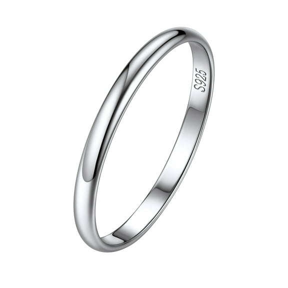 Suplight Unisex Simple Delicate 925 Sterling Silver High Polished Plain Dome Stacking Band Ring