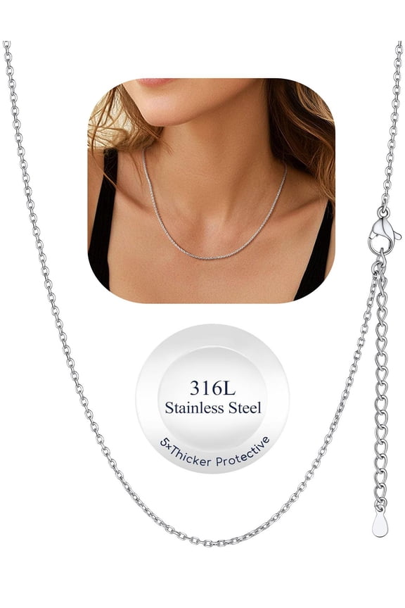 Women 1.4mm Thin Rolo Chain Necklace Silver/Black/Rose/Gold Plated Necklace for Women Gift