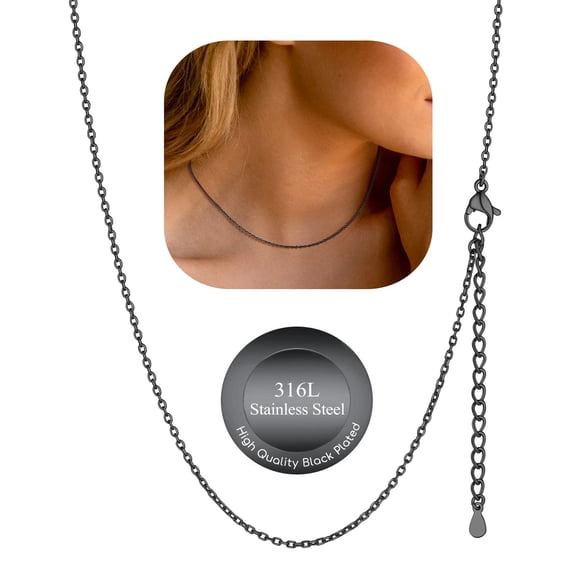 Suplight Women 1.4mm Thin Rolo Chain Necklace Silver/Black/Rose/Gold Plated Necklace for Women Gift