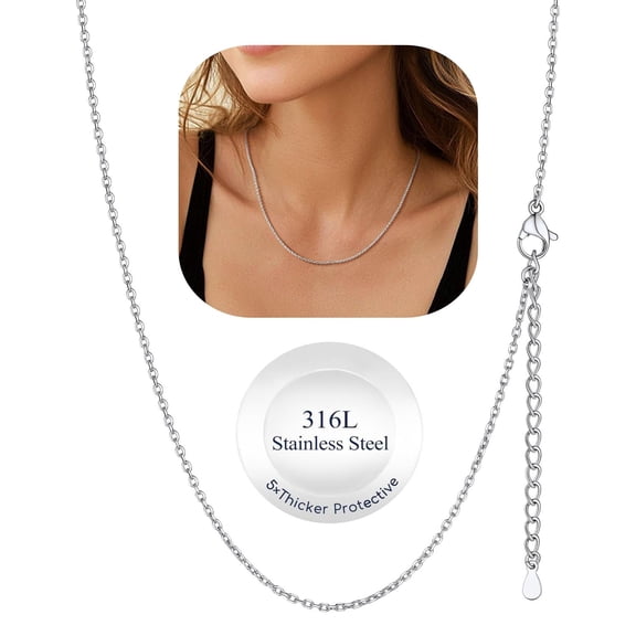 Suplight Women 1.4mm Thin Rolo Chain Necklace Silver/Black/Rose/Gold Plated Necklace for Women Gift