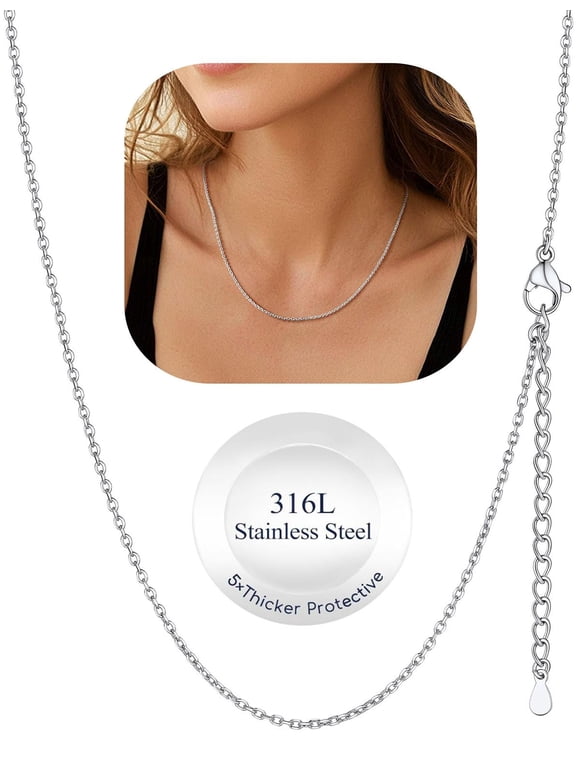 Women 1.4mm Thin Rolo Chain Necklace Silver/Black/Rose/Gold Plated Necklace for Women Gift