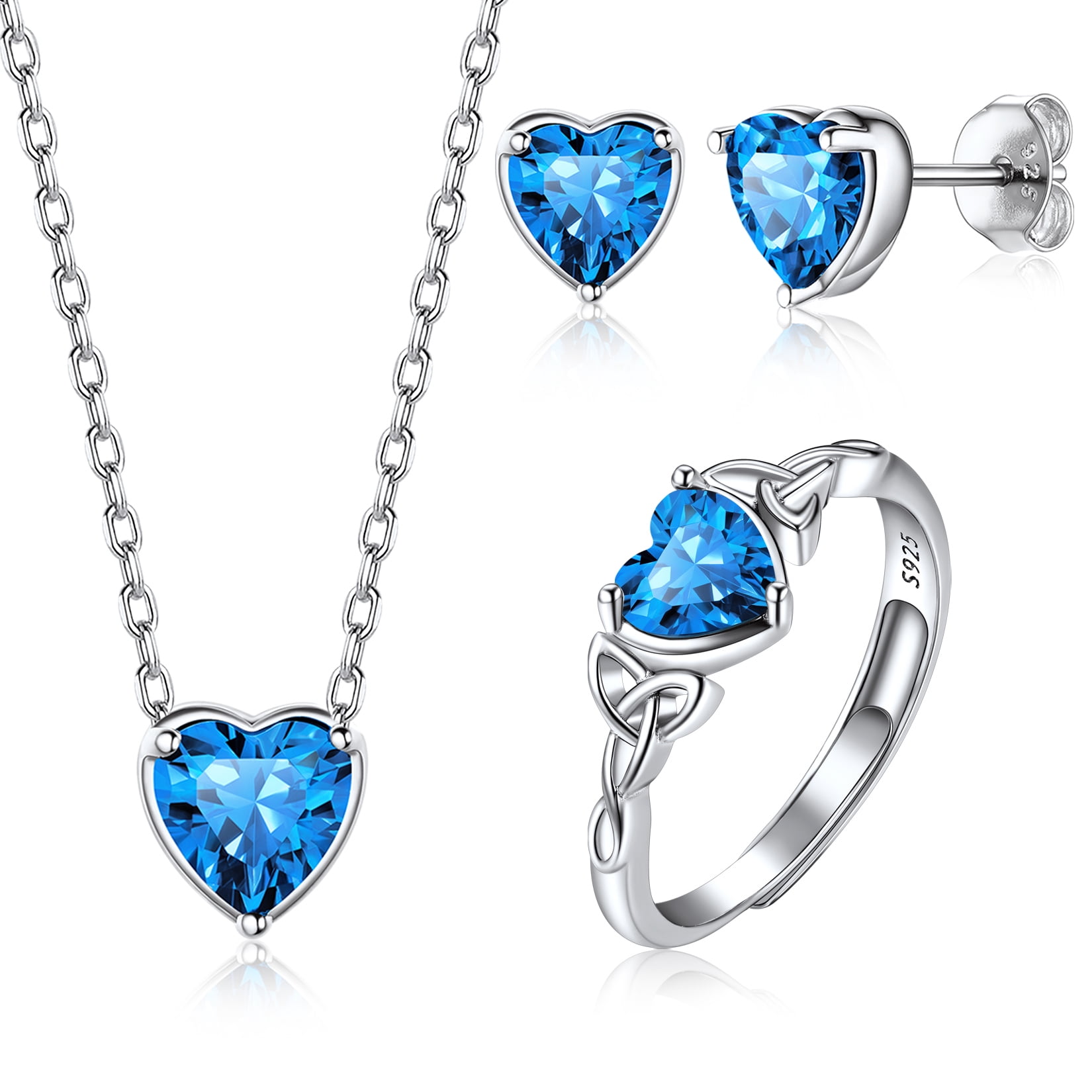 Suplight Women 925 Sterling Silver Birthstone Love Heart Jewelry Sets Birthday Gifts for Women