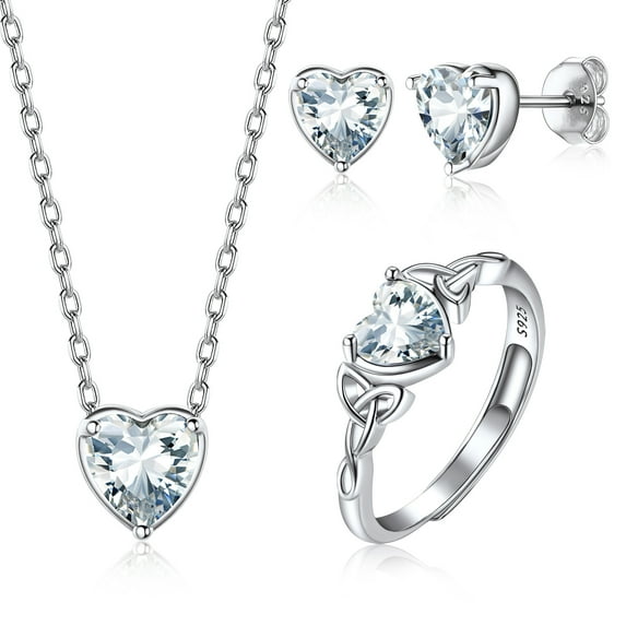 Suplight Women 925 Sterling Silver Birthstone Love Heart Jewelry Sets Birthday Gifts for Women