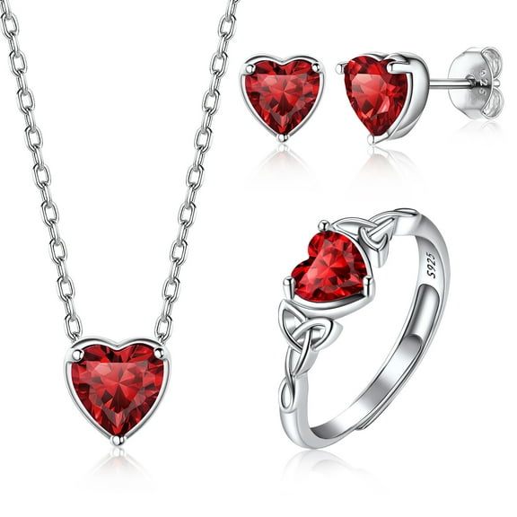 Suplight Women 925 Sterling Silver Birthstone Love Heart Jewelry Sets Birthday Gifts for Women