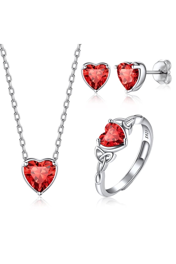 Women 925 Sterling Silver Birthstone Love Heart Jewelry Sets Birthday Gifts for Women