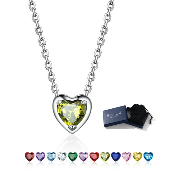 Suplight Silver Necklace 925 Sterling Silver Birthstone Love Heart Necklace Gifts for Women