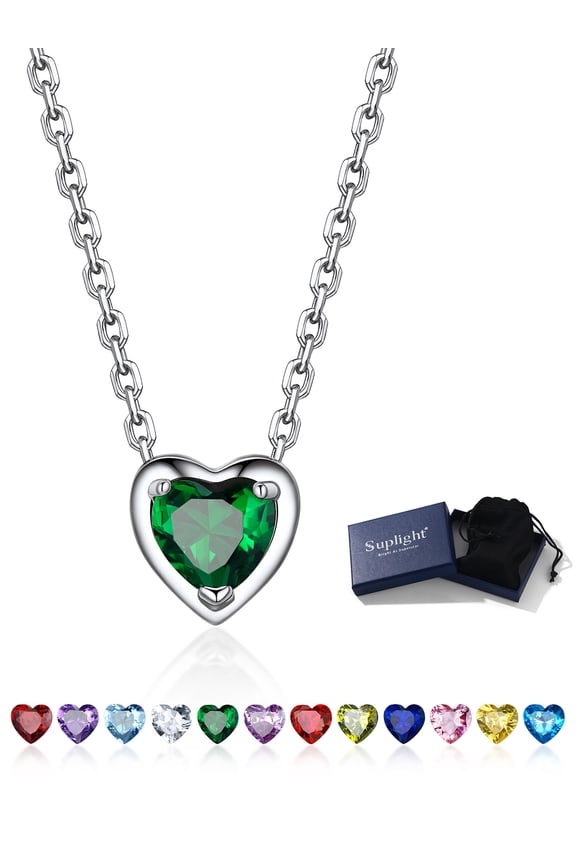 Silver Necklace 925 Sterling Silver Birthstone Love Heart Necklace Mother's Day Gifts For Mom