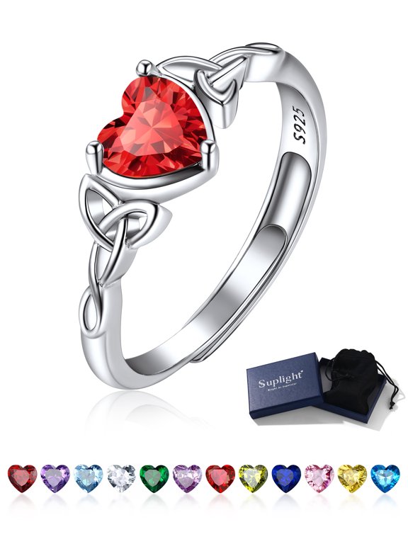 925 Sterling Silver Birthstone Rings for Women Celtic Knot Love Heart July Ruby Gemstone Adjustable Anniversary Wedding Promise Ring Jewelry Gifts for Sister Friends Niece Birthday