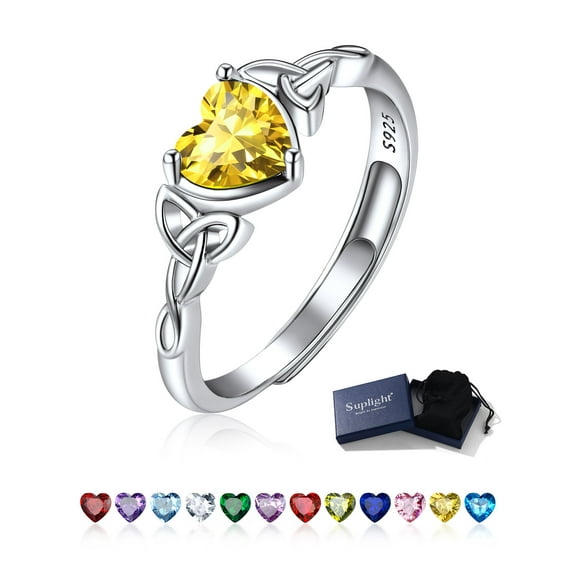 Suplight Women Silver Ring 925 Sterling Silver Celtic Knot Love Heart Birthstone Engagement Ring