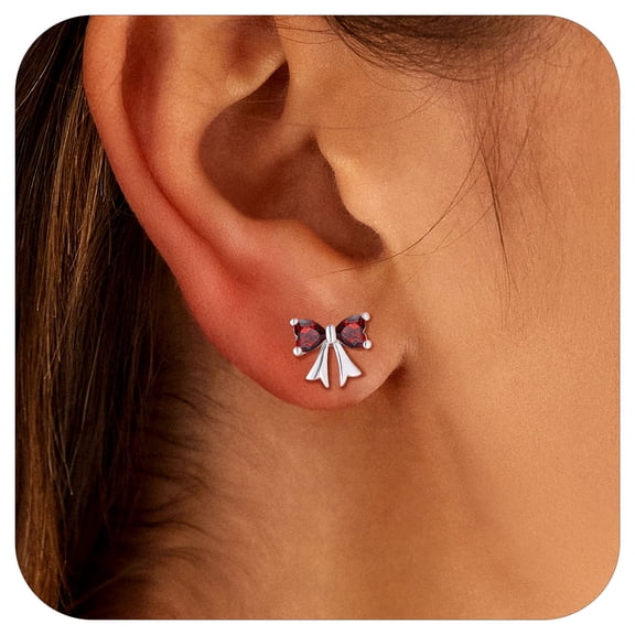 Suplight Women Bow Earrings 316L Stainless Steel Bowknot Birthstone Earrings Valentine's Day Gift
