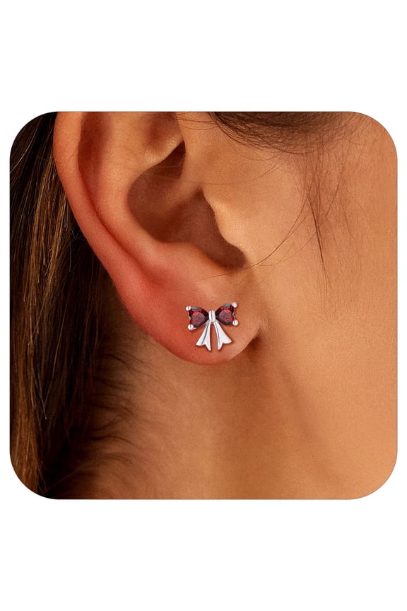 Women Bow Earrings 316L Stainless Steel Bowknot Birthstone Earrings Valentine's Day Gift