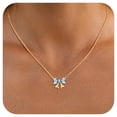 thumbnail image 1 of Suplight Women Bow Necklace 316L Stainless Steel Bowknot Birthstone Necklace Valentine's Day Gift, 1 of 8