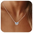 thumbnail image 1 of Suplight Women Bow Necklace 316L Stainless Steel Bowknot Birthstone Necklace Valentine's Day Gift, 1 of 8