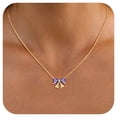 thumbnail image 1 of Suplight Women Bow Necklace 316L Stainless Steel Bowknot Birthstone Necklace Valentine's Day Gift, 1 of 8