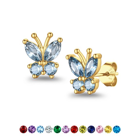 Suplight Women Earrings 18K Gold Plated Butterfly Birthstone Earrings for Women Gifts