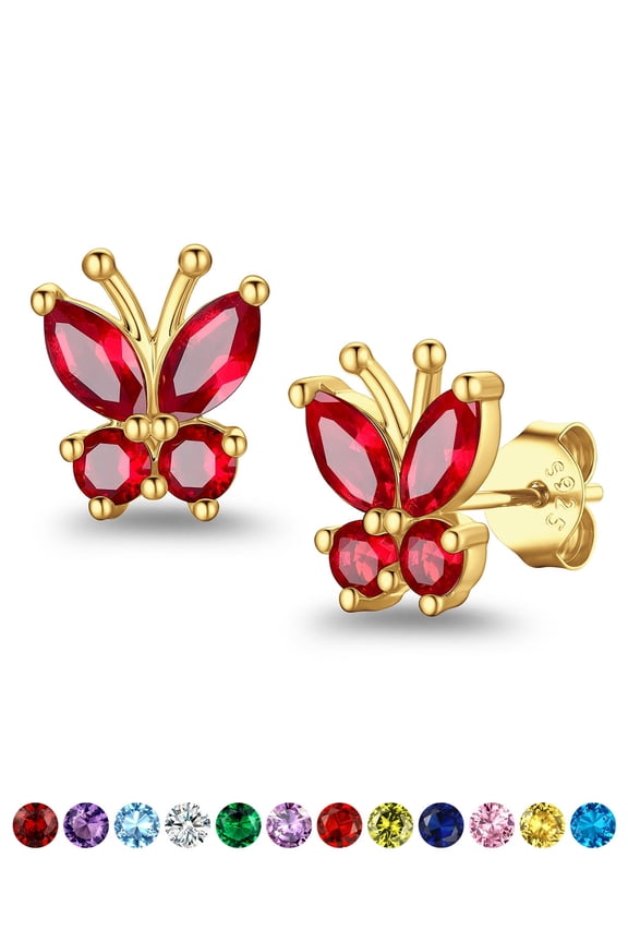 Women Earrings 18K Gold Plated Butterfly Birthstone Earrings for Women Gifts