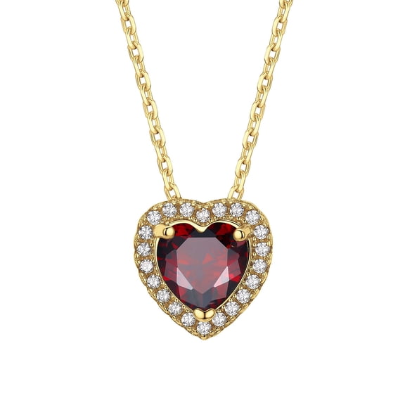 Suplight Valentine's Day Gift for Women Full Zircon 18K Gold Plated Heart Birthstone Necklace