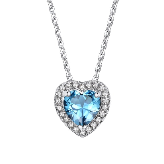 Suplight Women Necklace Full Zircon Silver Heart Birthstone Necklace Valentine's Day Gift for Women