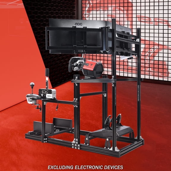 Supllueer 3060 Immersive Aluminum Profile Racing Sim Stand with Triple TV Stand Fits Logitech Thrustmaster PXN Fanatec Moza