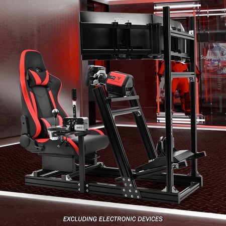 Supllueer 4080 Aluminum Racing Simulator Cockpit With Triple Monitor Mount & Red Seat Adjustable Fits Logitech Fanatec Moza.Excluding electronic devices