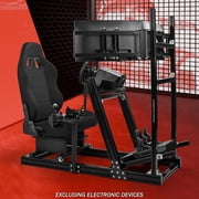 Supllueer 4080 Aluminum Racing Simulator Cockpit With Triple Monitor Stand & Black Seat Highly Adjustable Fits Logitech Fanatec Moza.Excluding electronic devices